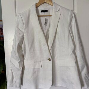 Linen Blend Long White Blazer